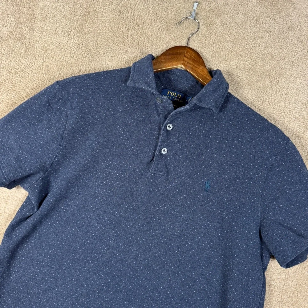 Polo Ralph Lauren Shirt Mens Medium Blue Micro Dot Custom Slim Fit Short Sleeve